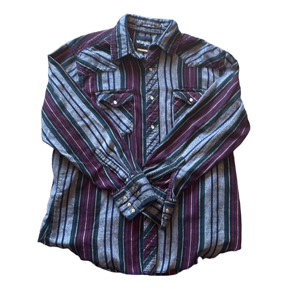 Wrangler Mens L Blue Vintage Long Sleeve Cotton Flannel Shirt